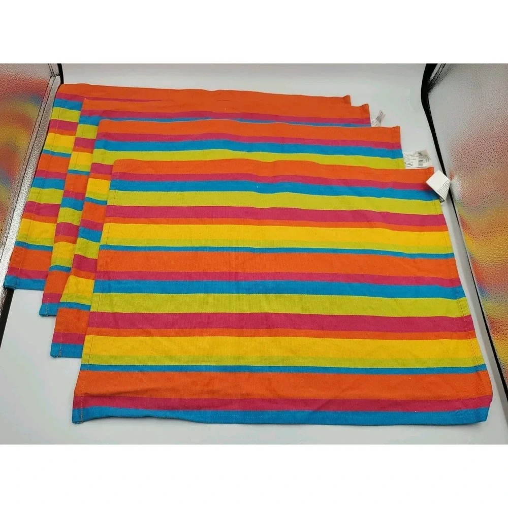 Placemats Pier 1 Colorful Stripe 100% Cotton Pink Blue Green Set Of 4 Rectangle